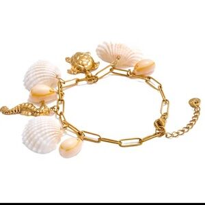 Summer new Gold shell charm Sea life Shell Charm Bracelet Gold and Cream
